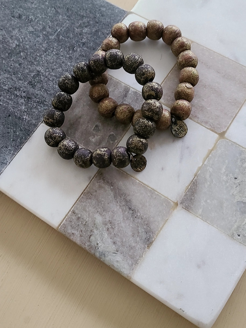 Rare Bird Beaded Stretch Bracelet Duo - Metallic Gold & Black